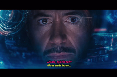 Face of Tony Stark. Scene from The Avengers.